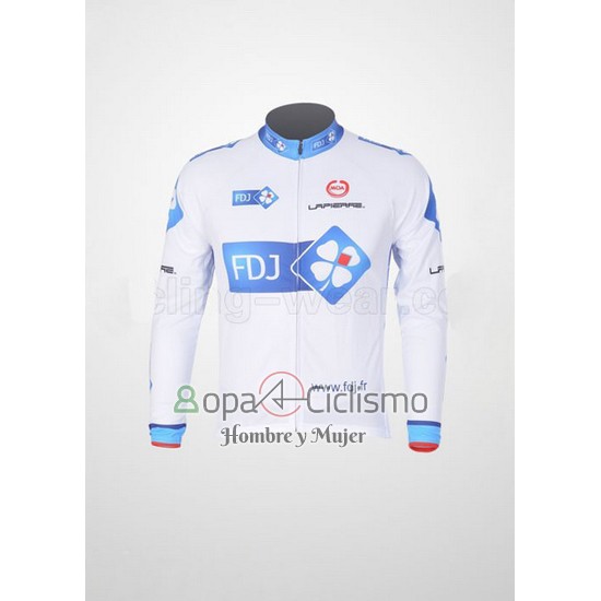 Fdj Ropa Ciclismo Culotte Largo 2010 Mangas Largas Blanco y Azur